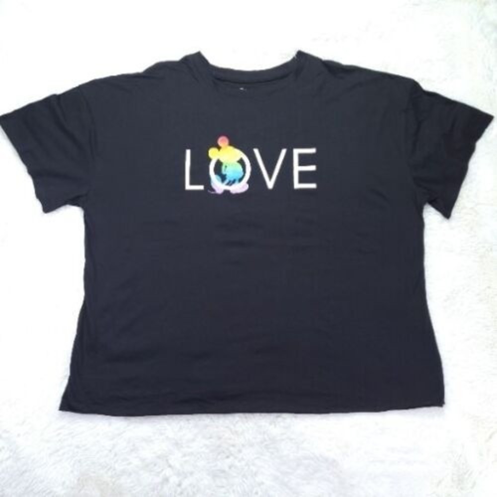 Disney Mickey Mouse 100% Cotton Crop Love Rainbow Black Tshirt Size 3X